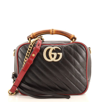 Gucci Marmont Torchon Bamboo Camera Bag Diagonal Quilted Leather Small