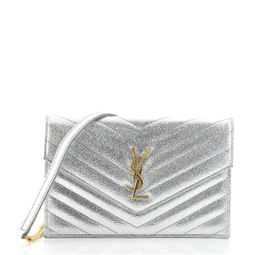 Saint Laurent Classic Monogram Wallet on Chain Matelasse Chevron Leather Small