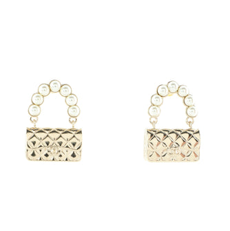 Chanel Flap Bag Stud Earrings Metal and Faux Pearls