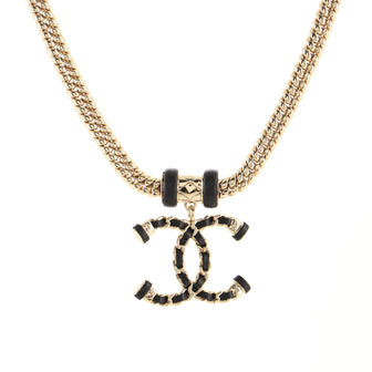 Chanel CC Chain Link Pendant Necklace Metal with Leather