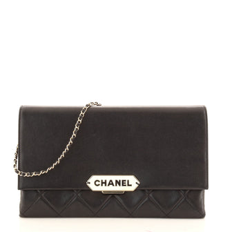 Chanel Retro Label Chain Clutch Quilted Lambskin