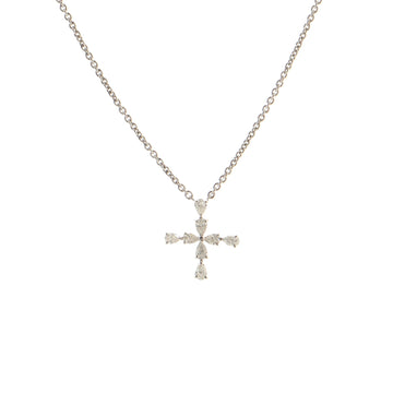 Harry Winston Cross Pendant Necklace Platinum with Pear Shape Diamonds Mini