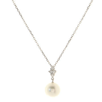 Mikimoto Drop Pendant Necklace 18K White Gold and Pearl with Diamonds