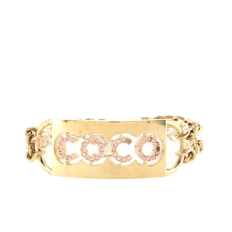 Chanel Vintage Coco ID Tag Chain Bracelet Metal with Crystals