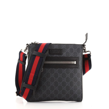 Gucci Web Strap Front Zip Messenger Bag GG Coated Canvas Small