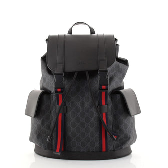 Gucci Double Pocket Buckle Backpack GG Coated Canvas Large