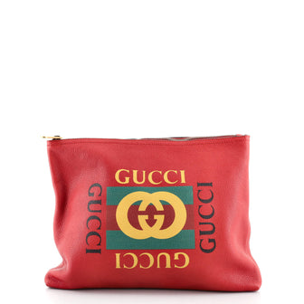Gucci Logo Portfolio Pouch Printed Leather Medium