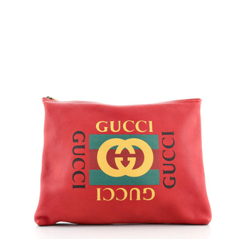 Gucci Logo Portfolio Pouch Printed Leather Medium