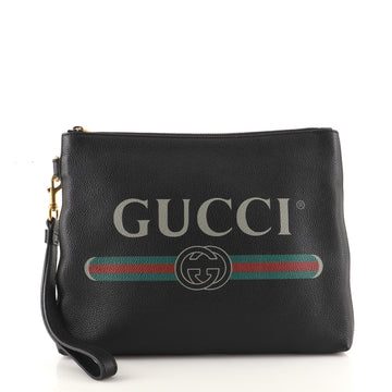 Gucci Logo Wristlet Clutch Printed Leather Medium