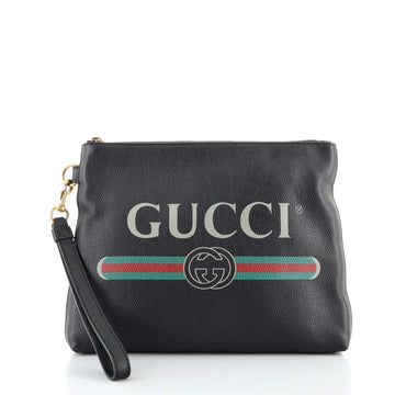 Gucci Logo Wristlet Clutch Printed Leather Medium