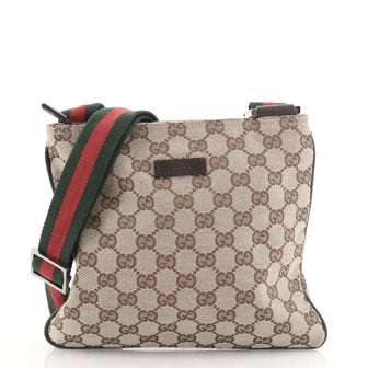 Gucci Web Strap Zip Messenger Bag GG Canvas Small