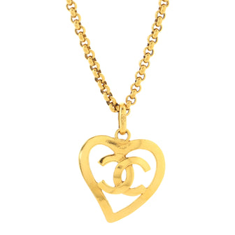 Chanel Vintage CC Heart Pendant Long Necklace Metal
