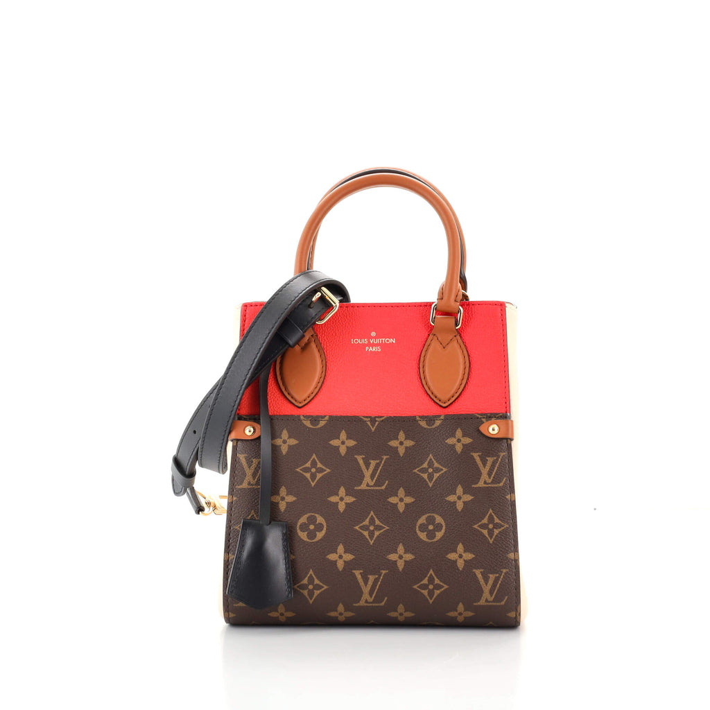 Louis+Vuitton+Fold+Tote+PM+Black%2FBrown%2FRed+Canvas%2FLeather for sale  online