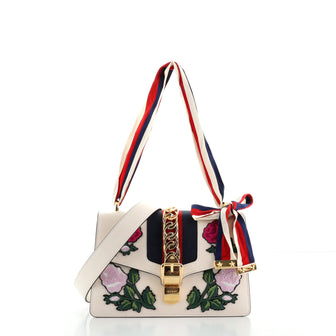 Gucci Sylvie Shoulder Bag Embroidered Leather Small