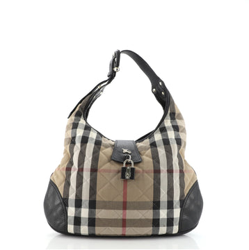 Burberry Brook Hobo Quilted House Check Canvas with Leather Large