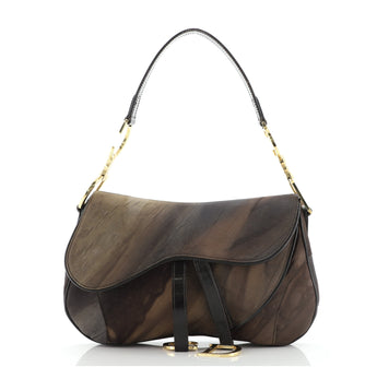 Christian Dior Vintage Double Saddle Bag Printed Nylon