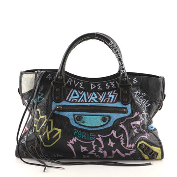 Balenciaga City Graffiti Classic Studs Bag Leather Medium