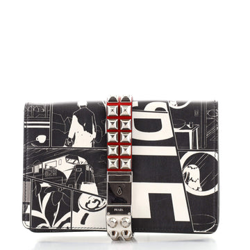 Prada Comic Elektra Wristlet Clutch Printed Leather