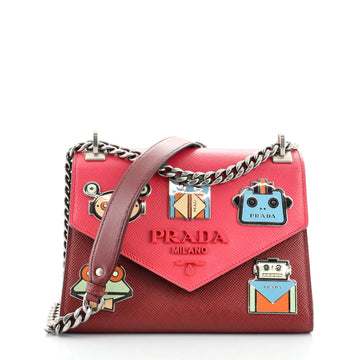 Prada Monochrome Shoulder Bag Embellished Saffiano Leather Small