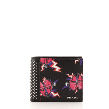 Prada Bifold Wallet Printed Saffiano Leather with Studded Detail