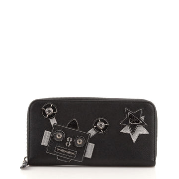 Prada Robot Zip Around Wallet Saffiano Leather with Applique