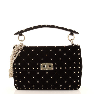 Valentino Rockstud Spike Flap Bag Quilted Velvet Medium