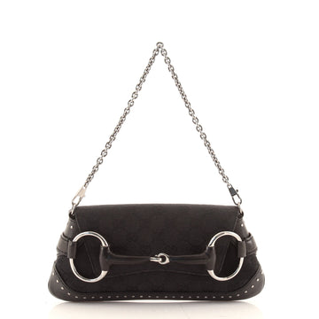 Gucci Horsebit Chain Clutch GG Canvas with Studded Leather Medium