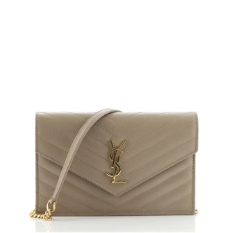 Saint Laurent Classic Monogram Wallet on Chain Matelasse Chevron Leather Small