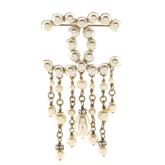 Chanel CC Dangling Pearl Brooch Metal and Faux Pearls