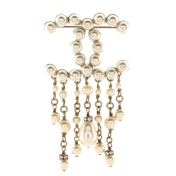 Chanel CC Dangling Pearl Brooch Metal and Faux Pearls
