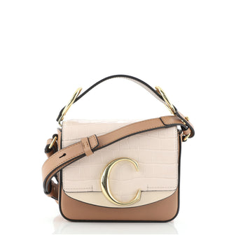 Chloe C Flap Bag Crocodile Embossed Leather Mini