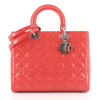 Christian Dior Lady Dior Bag Cannage Quilt Patent Large