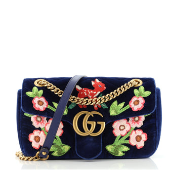 Gucci GG Marmont Flap Bag Embroidered Matelasse Velvet Small