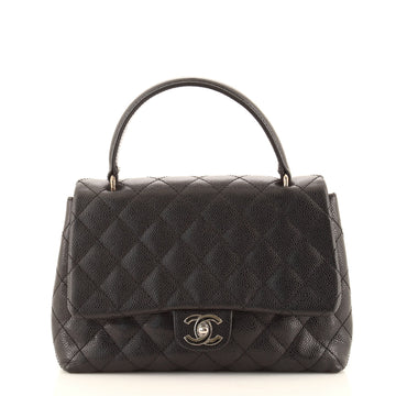 Chanel Vintage Classic Top Handle Flap Bag Quilted Caviar Medium