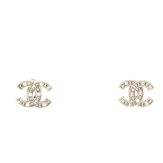 Chanel CC Stud Earrings Crystal Embellished Metal