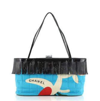 Chanel Vintage Fringe CC Tote Quilted Printed Canvas Medium
