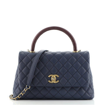 Chanel Coco Top Handle Bag Quilted Caviar with Lizard Small