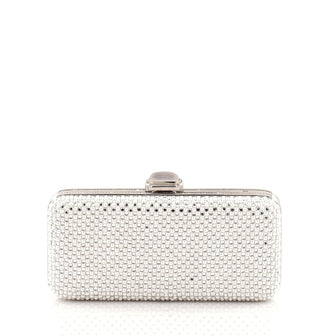 Judith Leiber Chain Minaudiere Box Clutch Crystal and Pearl Long