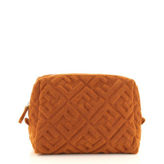 Fendi FF 1974 Cosmetic Pouch Zucca Embossed Terry Cloth Large