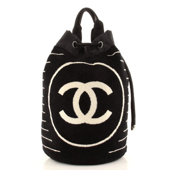 Chanel CC Drawstring Beach Bag Terry Cloth Large