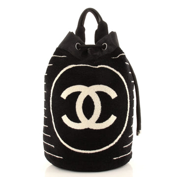 Chanel CC Drawstring Beach Bag Terry Cloth Large