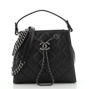 Chanel Top Handle CC Drawstring Bucket Bag Quilted Caviar Medium