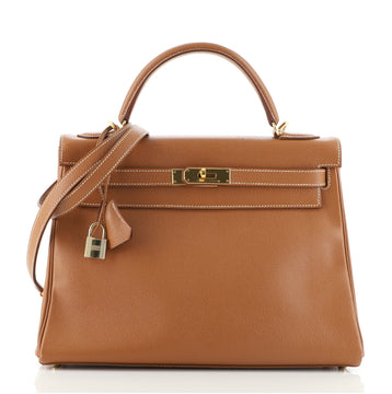 Hermes Kelly Handbag Brown Courchevel with Gold Hardware 32