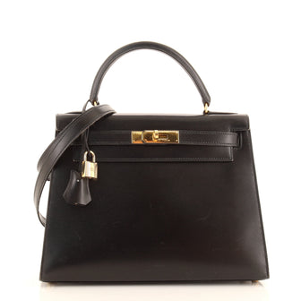 Hermes Kelly Handbag Black Box Calf with Gold Hardware 28