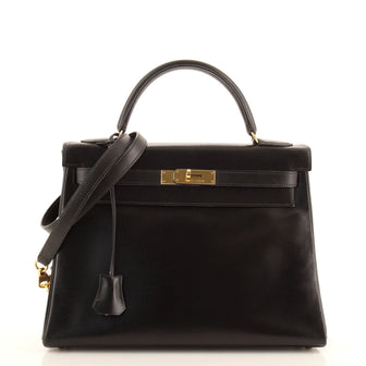 Hermes Kelly Handbag Black Box Calf with Gold Hardware 32