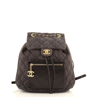 Chanel CC Drawstring Backpack Quilted Denim with Calfskin Medium