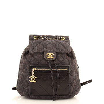 Chanel CC Drawstring Backpack Quilted Denim with Calfskin Medium