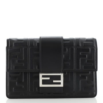 Fendi Baguette Clutch Zucca Embossed Leather Medium