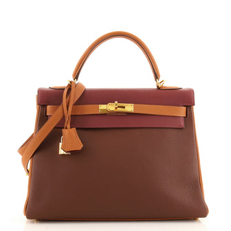 Hermes Kelly Handbag Tricolor Togo with Gold Hardware 32