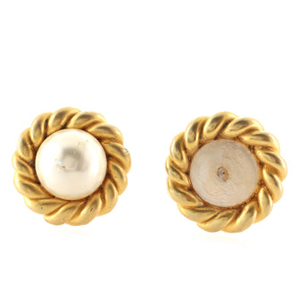 Chanel Vintage Round Clip-On Earrings Metal with Faux Pearl